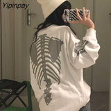 Yipinpay new skull print street hip-hop couple long-sleeved T-shirt graphic t shirts harajuku y2k tops women shirts clothes