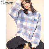 Yipinpay 2023 Winter Casual Plaid Print Women Sweatshirt Korean Style Loose O Neck Long Sleeve Ladies Hoodies Female Pullover Tops