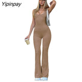 Yipinpay Backless Y2K Casual Slim Jumpsuits Solid White Female Sleeveless Aesthetic Streetwear Rompers For Women Harajuku Overalls