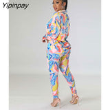 Yipinpay Stripe Printing Women's Sets Lady Long Sleeve Shirt Legging Pencil Pants Set Fashion High Street Two 2 Piece Set Outfits