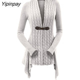 Yipinpay Knit Asymmetrical Long Cardigan Women Sweater Female Casual Solid V-Neck Long Sleeve Winter Cardigans