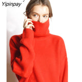 Yipinpay 2023 Winter Korean Style Long Sleeve Sweater Women Minimalist Turtleneck Loose Ladies Knit Pullover Female Clothing Tops
