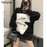 Yipinpay 2023 Winter Korean Style Oversize Letter Print Women Sweatshirt Streetwear O Neck Long Sleeve Ladies Hoodies Female Tops
