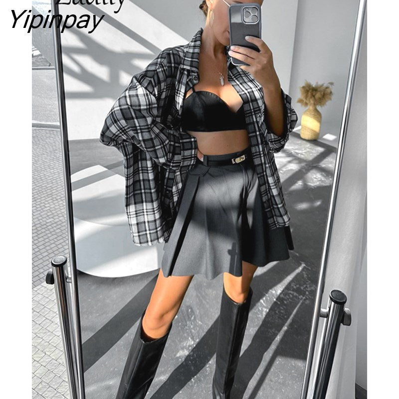 Yipinpay 2023 Spring Long Sleeve Women Oversize Shirt Casual Plaid Button Up Woman Tunic Blouse Daily Fashion Female Clothing Top
