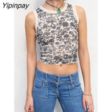 Yipinpay Dark Vintage Streetwear t-shirt Gothic 90s Summer Slim Fit Women's Sports Top 2023 New Women's Statement Eye Print Camisole