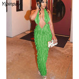 Yipinpay Halter Low Cut Backless Maxi Dress For Women Sleeveless Pleated Slim Dresses 2023 Summer Beach Harajuku Lolita Y2K Vestidos