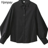 Yipinpay Office Lady Long Puff Sleeve White Za Shirt Women Korean Style Button Blouse Tunic 2023 Summer Work Female Clothing Tops