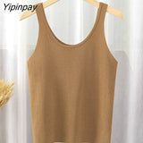 Yipinpay Women Knitted Ribbed Tank Top Streetwear Black White Tees Summer New 2023 Sleeveless Short Vest Sexy Bodycon Crop Tops