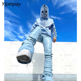 Yipinpay Womens Y2k Fashion Hoodie Skull Rhinestone Zip Up Hoodie grunge Women's Oversized Sweatshirt Punk Harajuku Long Sleeve Outerwear