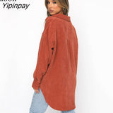 Yipinpay Corduroy Baggy Cardigan Jacket Women Fall 2023 Turndown Collar Button Up Pockets Streetwear Loose Thin Coats And Jackets