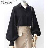 Yipinpay Office Lady Long Puff Sleeve White Za Shirt Women Korean Style Button Blouse Tunic 2023 Summer Work Female Clothing Tops