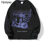 Yipinpay T-shirt high street funeral print Korean men women loose Harajuku all-match tops Cool streetwear tops