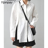 Yipinpay 2023 Spring New In Office Lady Long Sleeve Asymmetrical White Shirt Women Loose Double Breasted Button Tunic Blouse Tops