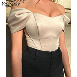 Yipinpay 2023 Spring New In Women Off Shoulder Strapless Blouse Camis Tanks Tube Tops Summer Sexy Bodycon Corset Crop Tops Shirts