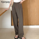 Yipinpay 2023 Autumn Fashion Wide Leg Women Classic Suit Pants Office Lady Elegant Casual Black Trousers Female High Wasit Pants