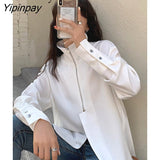 Yipinpay 2023 Autumn Street Style Long Sleeve White Chiffon Shirt Women Zipper Loose Ladies Blouse Casual Female Clothing Tops