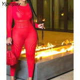 Yipinpay Mesh Sexy See Through Pencil Jumpsuit Sexy Hollow All In One Overall Monos Girl Midnight Party One Piece Hot Attirewear