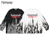 Yipinpay Women's t-shirts Oversized Hip Hop Streetwear Harajuku Gothic Print Summer O-Neck Long sleeve Cotton Loose Tops Tees Clothes
