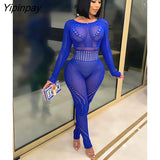 Yipinpay Mesh Sexy See Through Pencil Jumpsuit Sexy Hollow All In One Overall Monos Girl Midnight Party One Piece Hot Attirewear