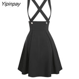 Yipinpay Black Casual Skirt Gothic Streetwear Women Lace Up Button A Line Skirt Double Breasted Mini Solid Skirts
