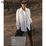 Yipinpay 2023 Autumn Minimalist Style Long Sleeve White Shirt Women Button Up Slim Waist Ladies Blouse Tunic Female Clothing Tops