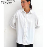 Yipinpay 2023 Spring Minimalist Full Sleeve Women White Shirt Oversize Button Up Woman Tunic Blouse Work Female Clothing Tops