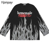 Yipinpay Women's t-shirts Oversized Hip Hop Streetwear Harajuku Gothic Print Summer O-Neck Long sleeve Cotton Loose Tops Tees Clothes