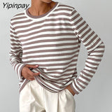 Yipinpay Blue Striped Sweater Pullovers Loose Knitted Tops Women Jumpers Long Sleeve Autumn Winter Streetwear Baggy Knit Sweaters