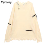 Yipinpay 2023 Winter Steetwear Loose Long Sleeve Sweater Women Y2K Frayed O Neck Kint Ladies Pulliver Fall Female Clothing Tops