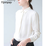 Yipinpay Office Lady White Basic Shirt Women Korea Style Long Sleeve Loose Button Woman Tunic Blouse 2023 Spring Work Female Tops