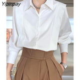 Yipinpay 2023 Summer Elegant Long Sleeve Solid Work Shirt Women Office Lady Button Up White Shirt Blouse Casual Female Clothes 920