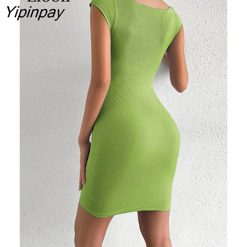 Yipinpay Sexy Knitted Short Corset Dresses Women Summer Sundress 2023 Sleeveless Square Neck Black White Ribbed Bodycon Mini Dress