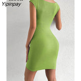 Yipinpay Sexy Knitted Short Corset Dresses Women Summer Sundress 2023 Sleeveless Square Neck Black White Ribbed Bodycon Mini Dress