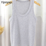 Yipinpay Knit Short Vest Women Bodycon Crop Top Summer New Color Block Ribbed Tank Black White Basic Knitting Tees Sexy Tops