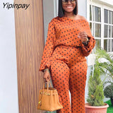 Yipinpay Dot Printing Suits Women Puff Sleeve Blouse And Wide Leg Pants 2 Piece Set 2023 Spring Vacation O Neck Shirt Outfits