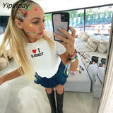 Yipinpay letter Print Baby Tee Summer emo girl Crop Tops Slim 90s fairy grunge Streetwear Harajuku Goth Cute Short Sleeve T-shirts