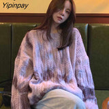 Yipinpay Winter Streetwear Tie dye Knit Women's Sweater Loose Long Sleeve Wool Warm Sweaters Women Fashion Female Pullovers Tops