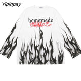 Yipinpay Women's t-shirts Oversized Hip Hop Streetwear Harajuku Gothic Print Summer O-Neck Long sleeve Cotton Loose Tops Tees Clothes