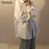 Yipinpay Minimalist Oversize Long Sleeve Button Up Women White Shirt Loose Basic Shirts 2023 Spring New In Female Clothing Tops
