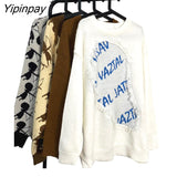 Yipinpay 2023 Winter Streetwear Long Sleeve Frayed Sweater Women Oversize O Neck Letter Ladies Pullover Fall Female Clothing Tops