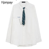 Yipinpay 2023 Spring Japan Style Tie Button Up Solid Shirt Blouse Women JK Long Sleeve Loose Ladies Shirts Oversize Streetwear Top