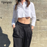 Yipinpay 2023 Spring Streetwear Long Sleeve Women Whiter Shirt Korea Style Y2K Minimalist Button Up Woman Crop Top Blouse Clothing