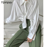 Yipinpay 2023 Summer Elegant Long Sleeve Women Shirt Vintage Button Up Stripe Loose Ladies Shirts Fashion Office Female Clothing
