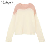 Yipinpay 2023 Winter Korean Style Long Sleeve Patchwork Sweater Women Casual Loose Mohair O Neck Pullover Female Clothing Tops