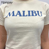 Yipinpay baby Summer Skinny Women Graphic T Shirts Navel Trend Print Stretchy Short Sleeve Kawaii Crop Top Streetwear Tees Aesthetic