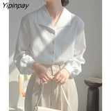Yipinpay 2023 Summer Korean Style Long Sleeve Women White Shirt Office Lady Button Chiffon Shirts Casual Female Blous Clothing Top