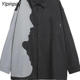 Yipinpay Y2K Long Sleeve head portrait Print Shirt Women Oversize Style Patchwork Button Couple Shirts 2023 Summer Blouse Tops