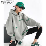 Yipinpay 2023 Winter Streetwear Oversieze Letter Embroidery Thick Hoodies Women Long Sleeve Sweatshirt Female Pullover Clothing