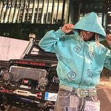 Yipinpay Women Y2k Cross Zip Hoodie Rhinestone goth Sweatshirt Sport Coat Gothic Long Sleeve Oversized hoodie jacket Men's hoodies