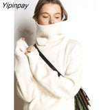 Yipinpay 2023 Winter Korean Style Long Sleeve Sweater Women Minimalist Turtleneck Loose Ladies Knit Pullover Female Clothing Tops